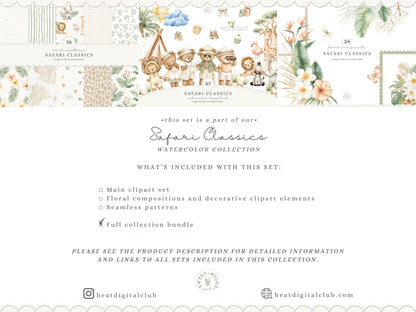 Safari Classics - Clipart Bundle, Teddy Bear, Cute Jungle, Baby Shower Nursery | 107 PNG/JPEG