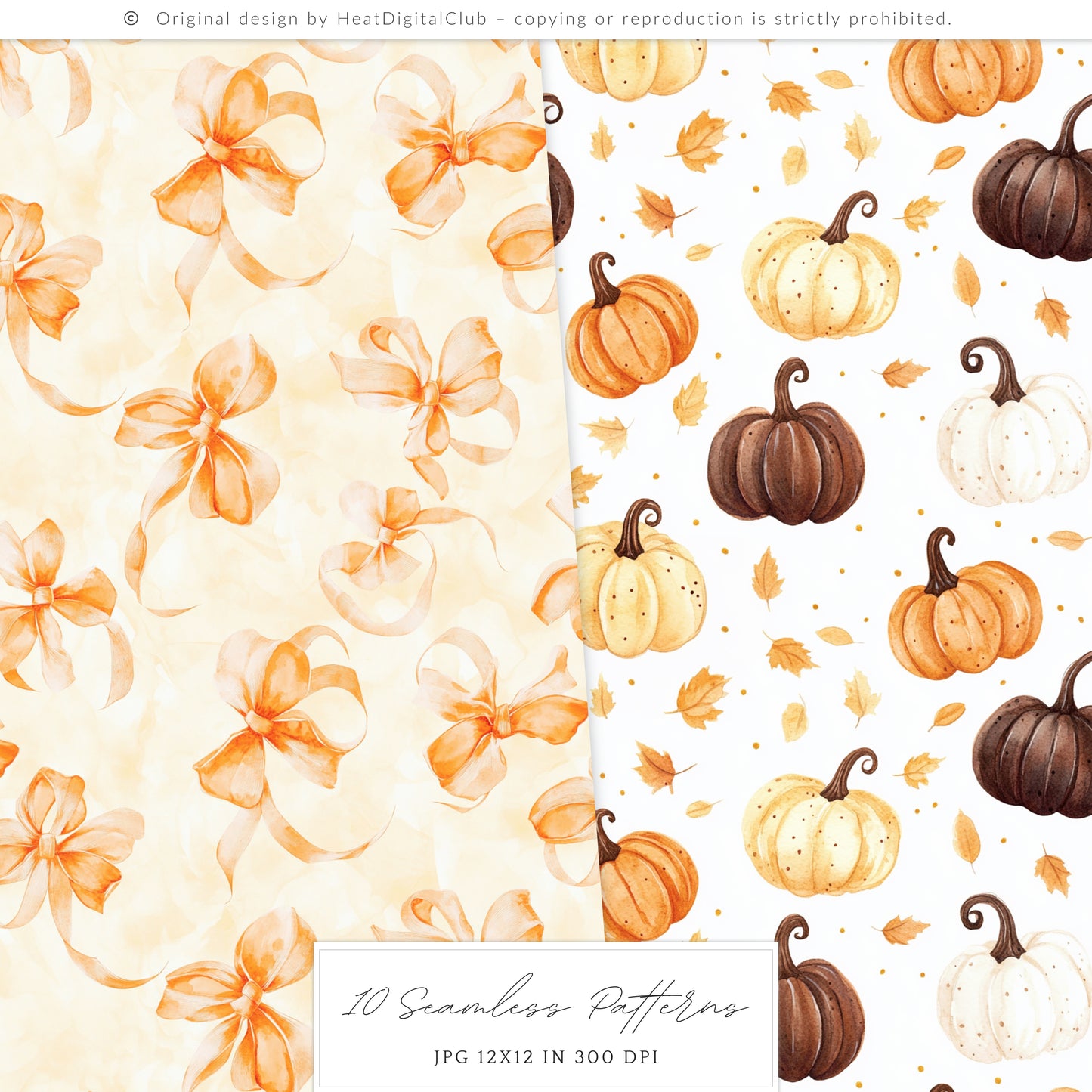 Born In Fall - Seamless Patterns, Autumn Party, Pumpkins and Balloons, Birthday | 10 JPEG