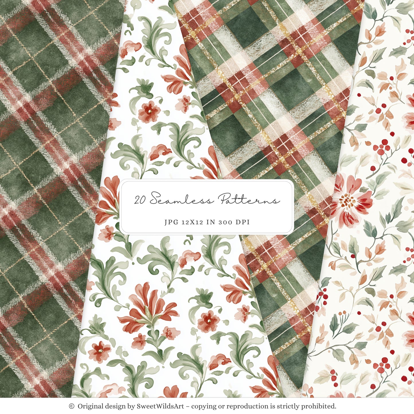 Holiday Classics - Christmas Seamless Patterns, Tartan Classic, Cozy Festive | 20 JPEG