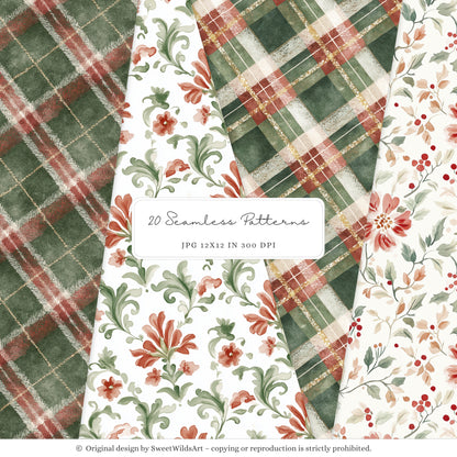 Holiday Classics - Christmas Seamless Patterns, Tartan Classic, Cozy Festive | 20 JPEG