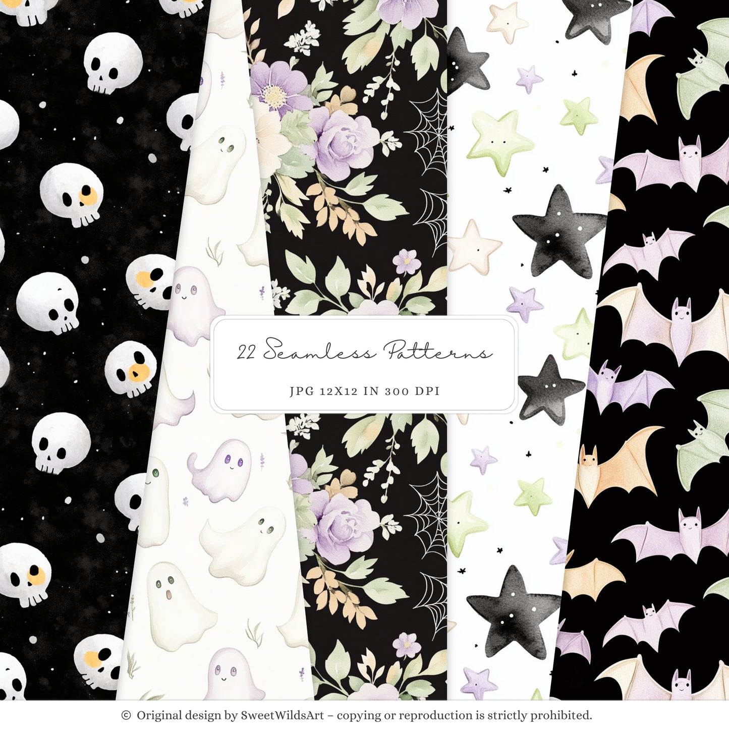 Bootiful Things - Halloween Pattern, Spooky Cute, Ghosts, Stars, Pumpkins | 22 JPEG