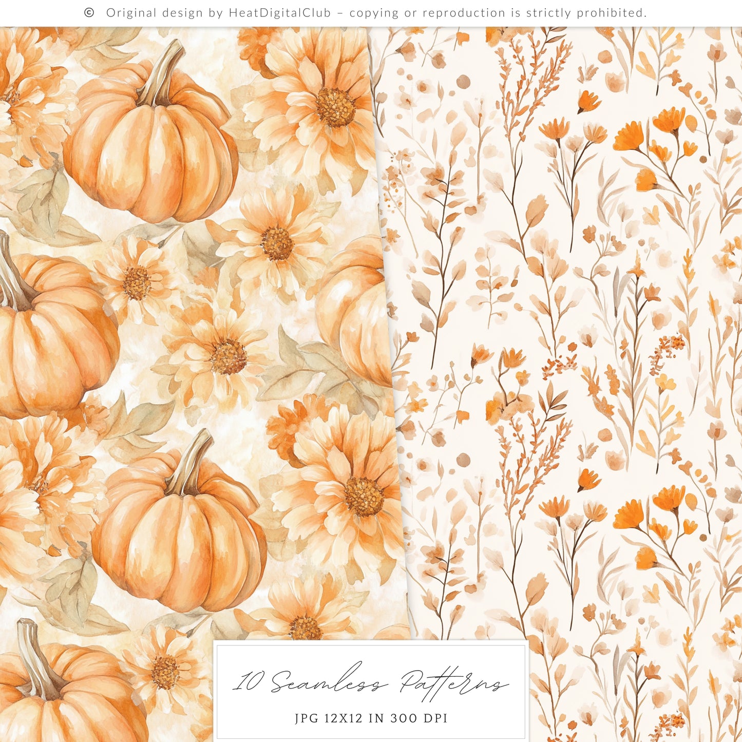 Pumpkin Soul - Seamless Patterns, Fall, Cozy Autumn |10 JPEG