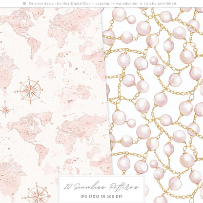 Blush Academia - Seamless Patterns, Light Academia, Pink Brown Peonies | 10 JPEG