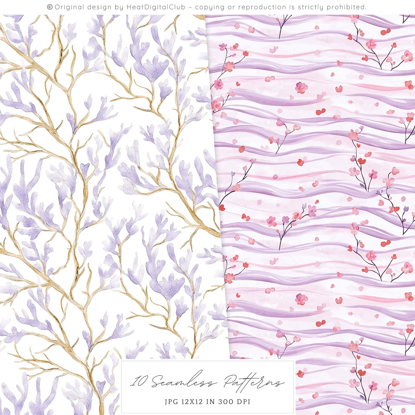 Modern Ariel - Coral, Ocean Seamless Patterns | 10 JPEG