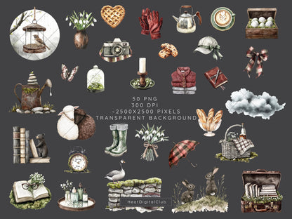 Early Spring - Clipart, Gloomy Cozy, Moody Cute Spring | 50 PNG