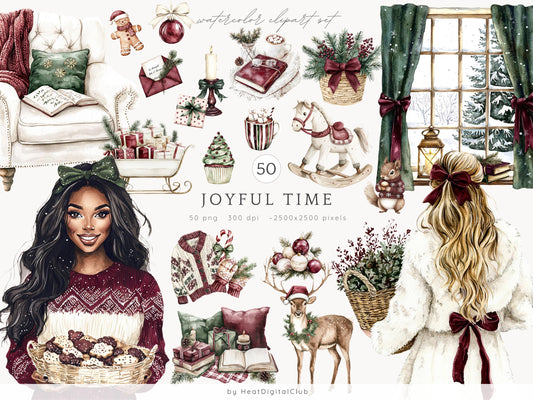 Joyful Time - Cozy Winter Clipart, Holidays, Vacation, Cottagecore | 50 PNG