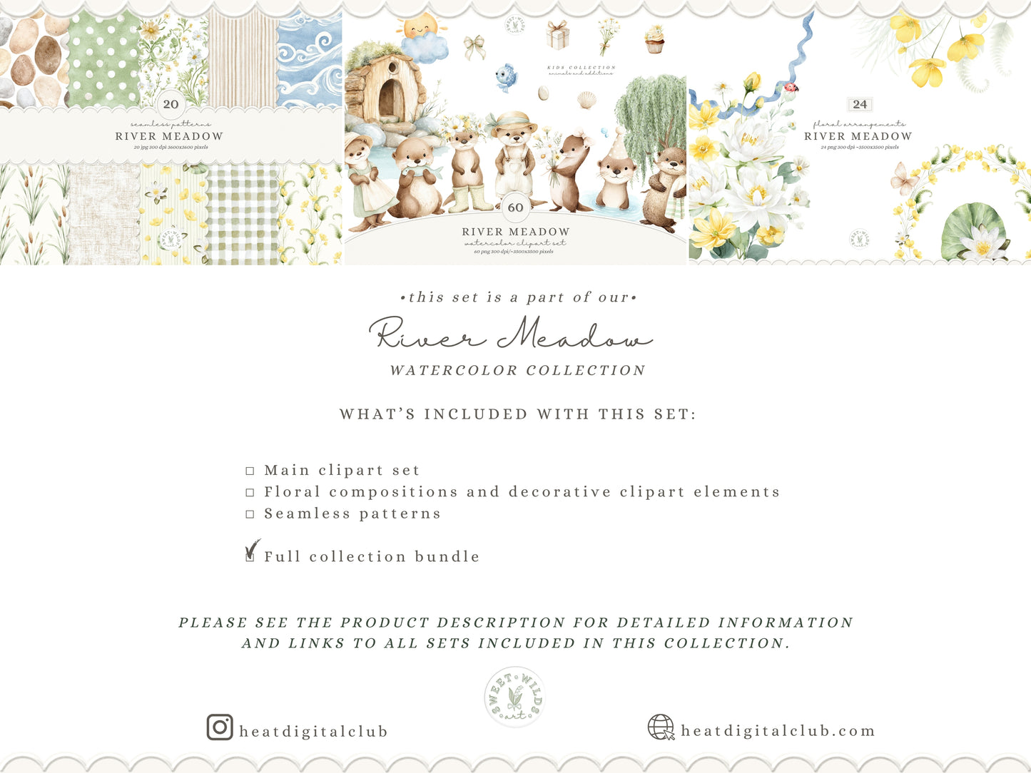 River Meadow - Otter Clipart Bundle, Cute River Animals, Baby Otter, Woodland Nursery, Spring | 104 PNG/JPEG
