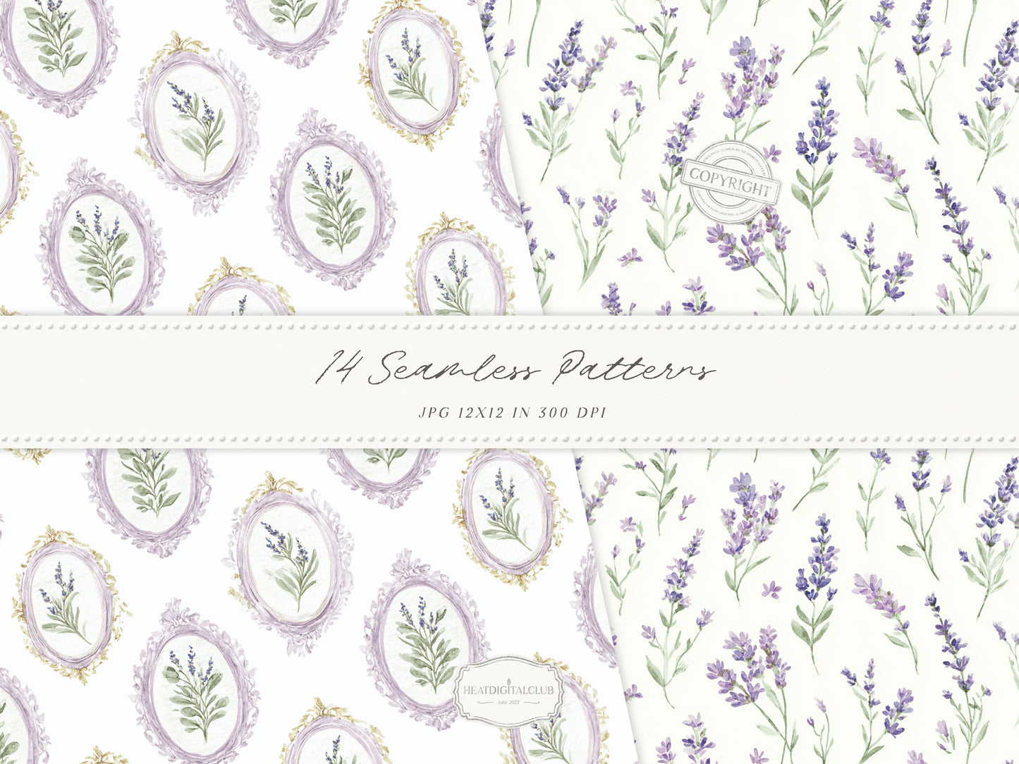 Pistachio Lavender - Seamless Patterns, French Countryside, Lavender Floral Digital Paper, Spring | 14 JPEG
