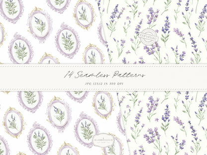 Pistachio Lavender - Seamless Patterns, French Countryside, Lavender Floral Digital Paper, Spring | 14 JPEG