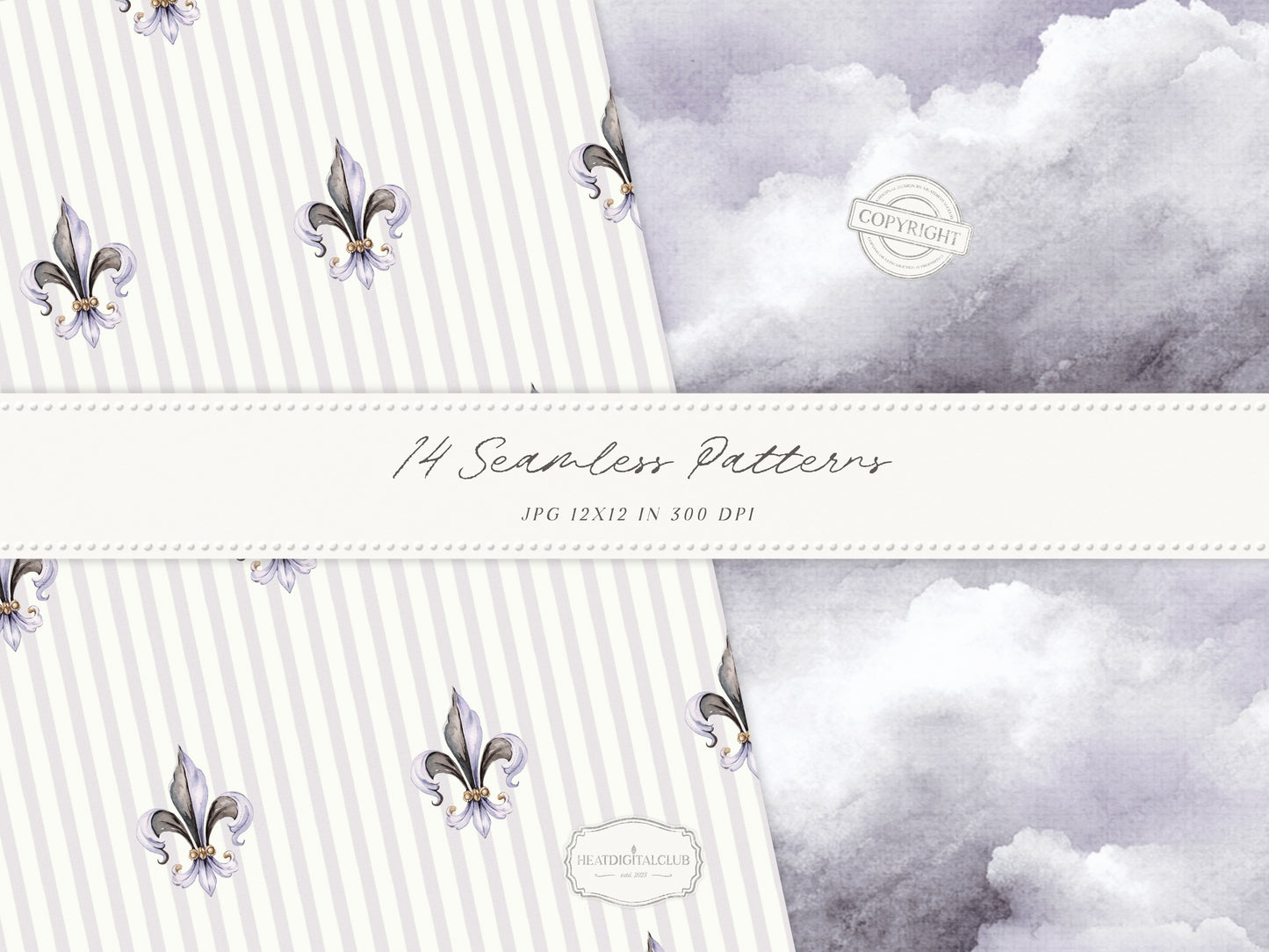 Firefly Garden - Seamless Patterns, Summer Lavender Night Sky, Botanical Patterns, Cottagecore | 14 JPEG