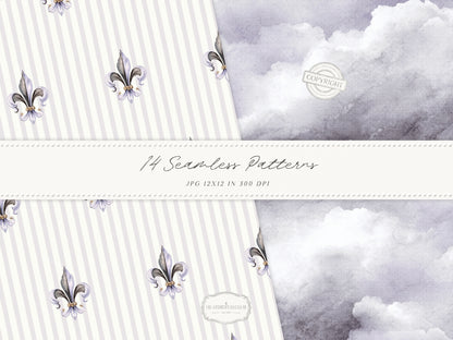 Firefly Garden - Seamless Patterns, Summer Lavender Night Sky, Botanical Patterns, Cottagecore | 14 JPEG