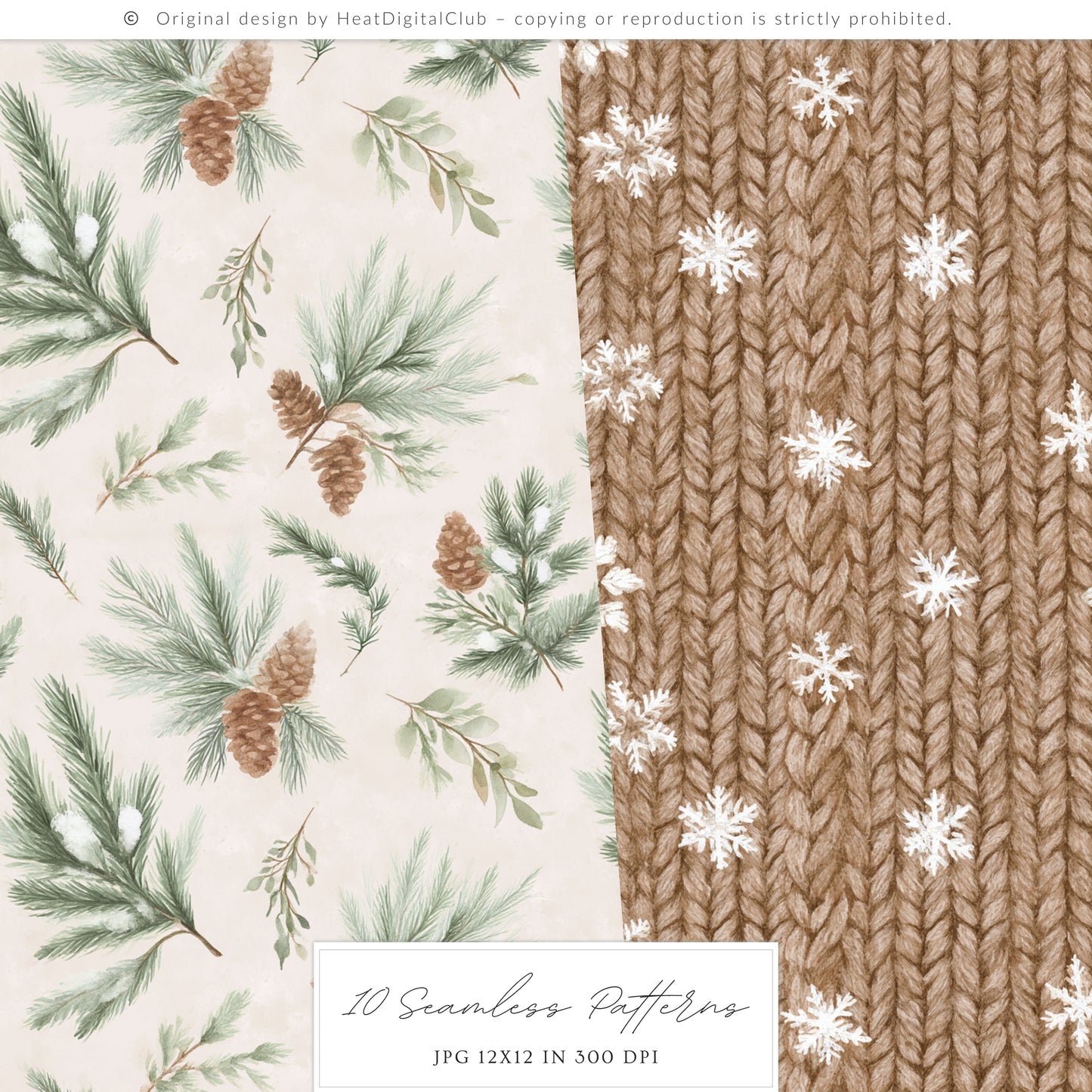 Winter Cocoa - Seamless Patterns, Cozy Elegant Christmas | 10 JPEG