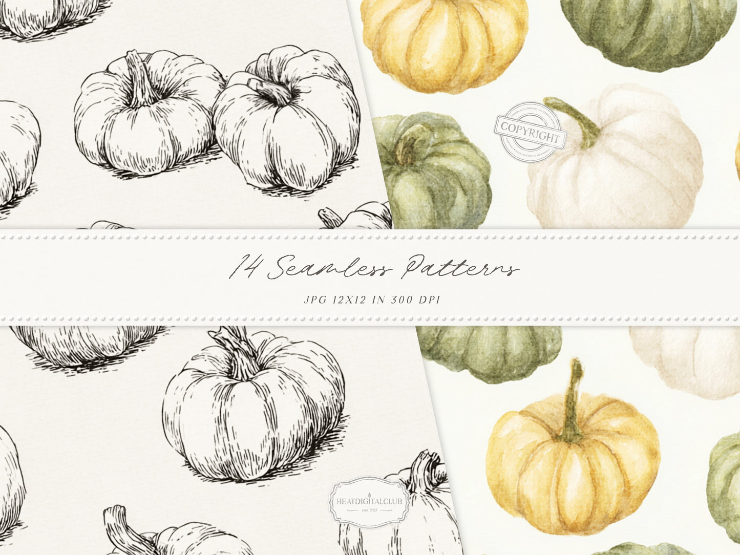 Beloved Fall - Autumn Seamless Patterns, Pumpkin Pattern, Neutral Fall Patterns, Cottage Fall | 14 JPEG