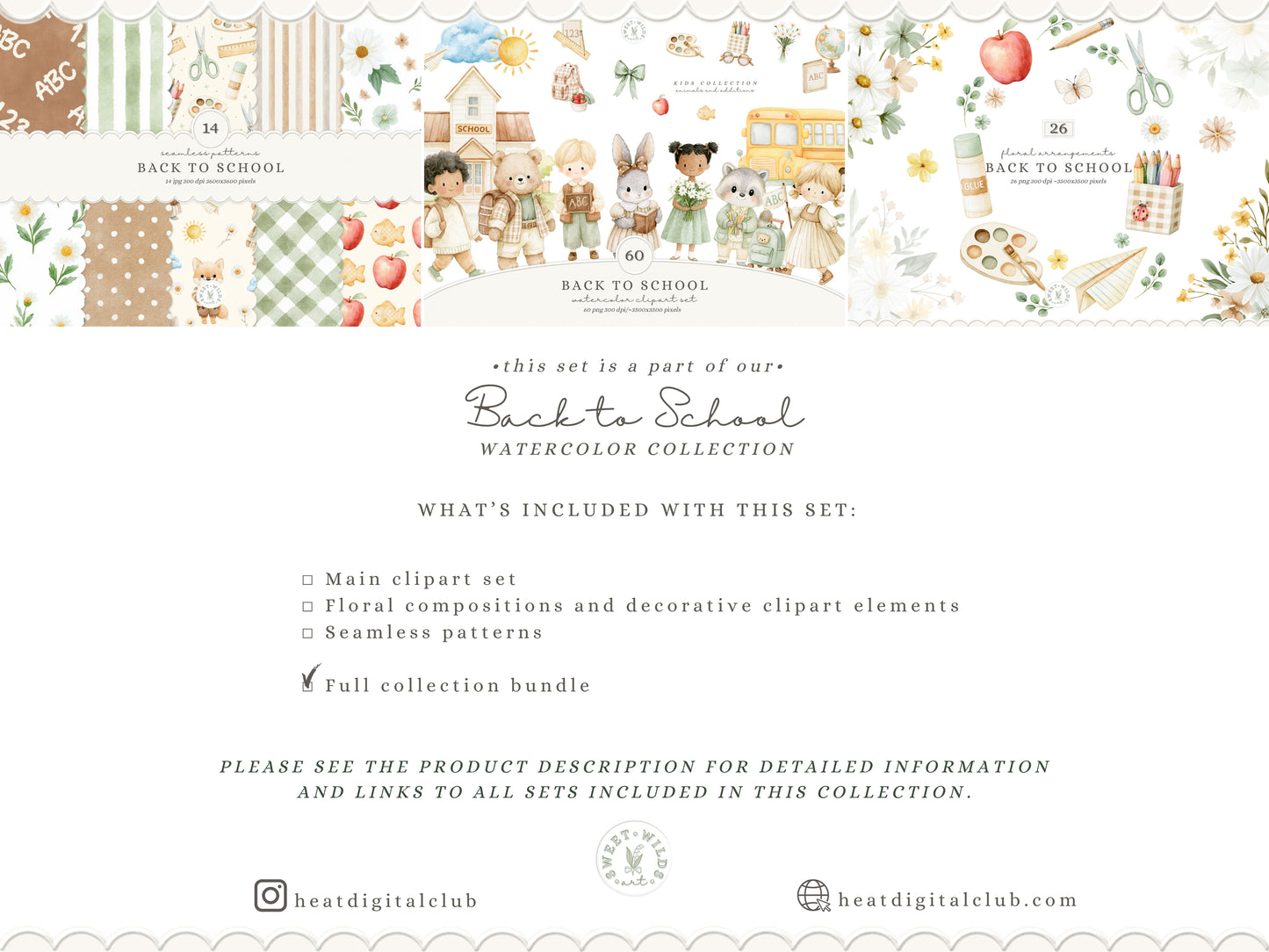 Back To School - Watercolor Clipart and Seamless Patterns Bundle | 100 PNG/JPEG