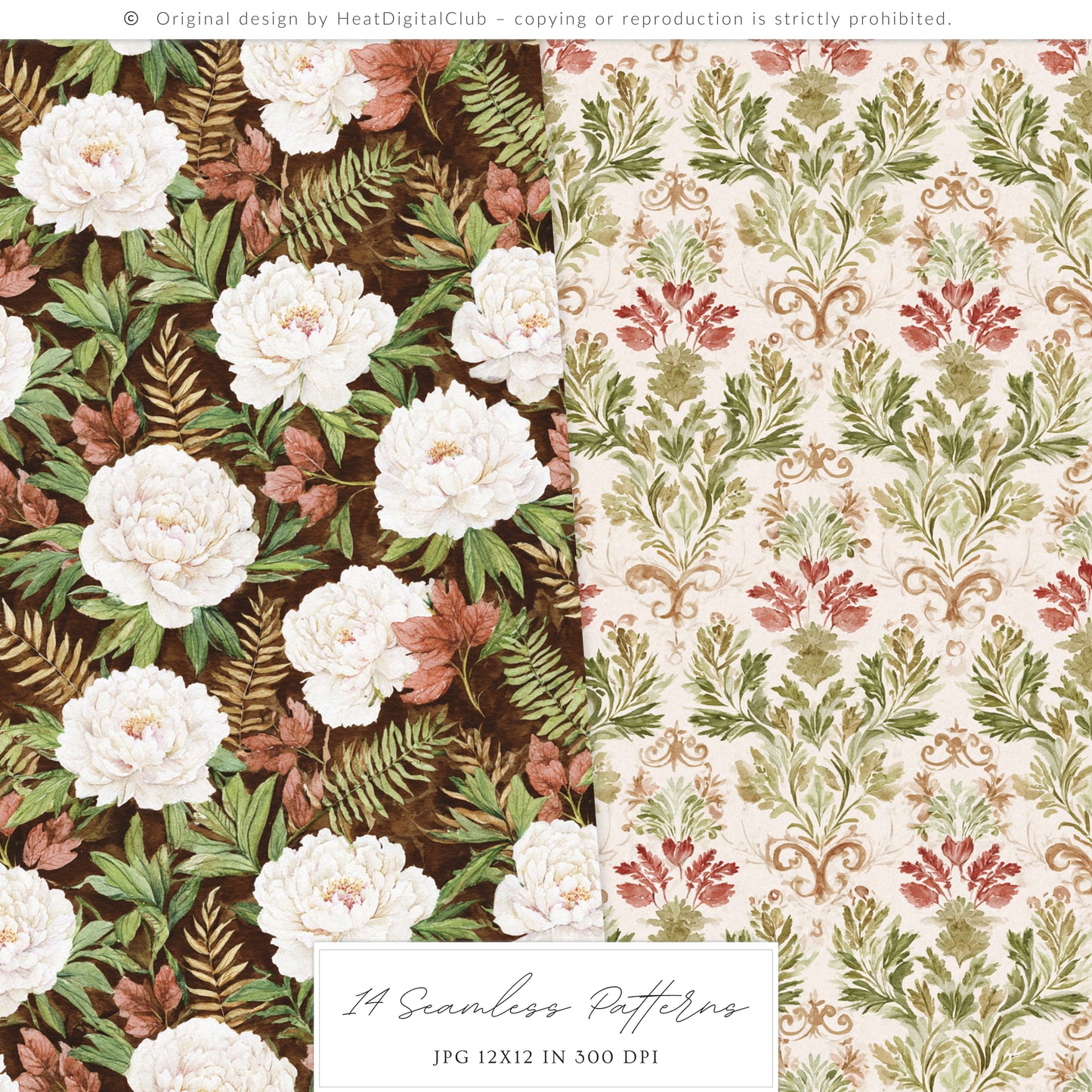 Mushroom Garden - Seamless Patterns, Cottagecore Forest Digital Paper, Shabby Patterns | 14 PNG