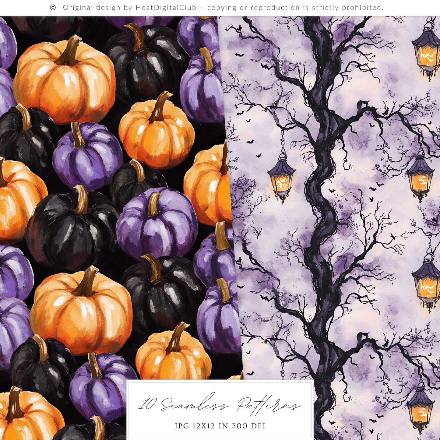 Haunted Rapunzel - Watercolor Seamless Patterns, Fairytale Gothic Halloween | 10 JPEG
