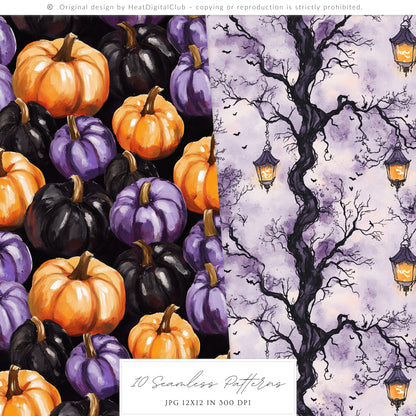 Haunted Rapunzel - Watercolor Seamless Patterns, Fairytale Gothic Halloween | 10 JPEG