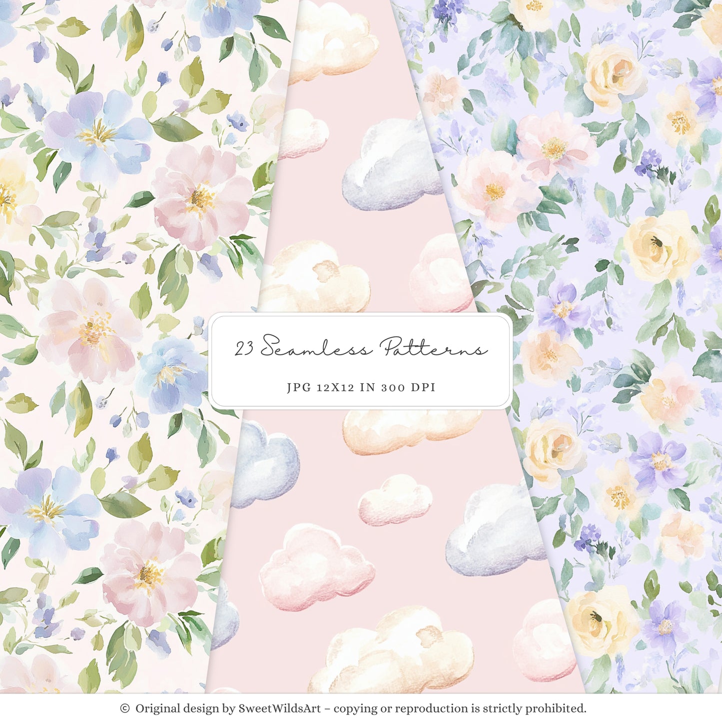 Rainbow World -  Seamless Patterns, Cute Fairytale Pastel | 23 JPEG