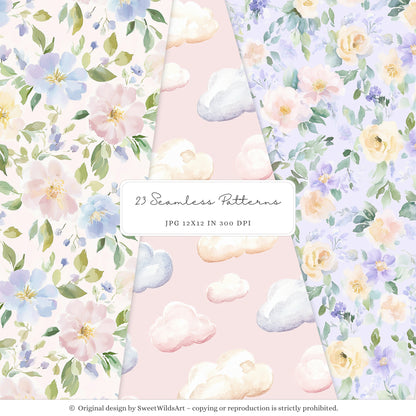 Rainbow World -  Seamless Patterns, Cute Fairytale Pastel | 23 JPEG