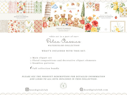 Dolce Classics - Italian Teddy Bear Clipart Bundle, Dolce Vita Animals, Lemon Summer, Cute Nursery , Baby Shower | 98 PNG/JPEG