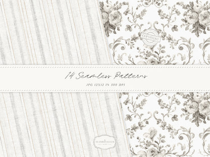 Country Spring - Seamless Patterns, Cottagecore, Strawberry & Lilac Prints, Rustic Neutral | 14 JPEG