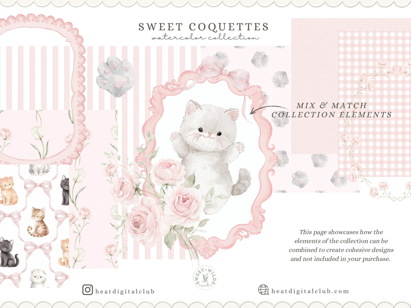 Sweet Coquettes - Cute Pink Cats Clipart Bundle, Coquette Nursery, Baby Girl Graphics, Ballet Cat | 94 PNG/JPEG