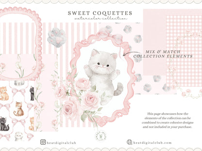 Sweet Coquettes - Cute Pink Cats Clipart Bundle, Coquette Nursery, Baby Girl Graphics, Ballet Cat | 94 PNG/JPEG