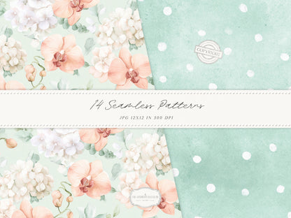 Grapefruit Breeze - Summer Seamless Patterns, Beach, Citrus, Mint Green Pattern, Coastal | 14 JPEG