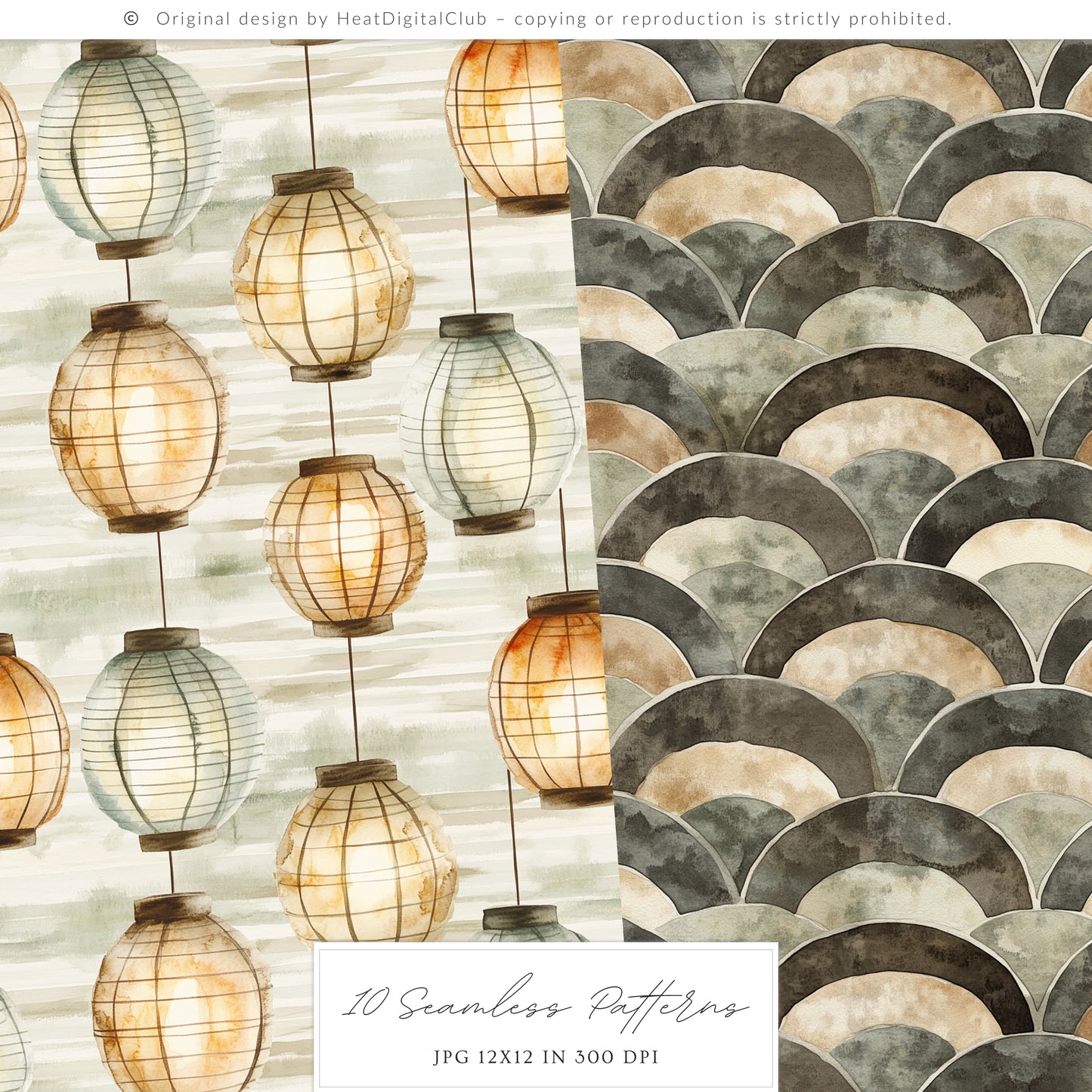 Rainy Kyoto - Seamless Patterns, Japanese Patterns, Cozy Textures, Floral Patterns | 10 JPEG