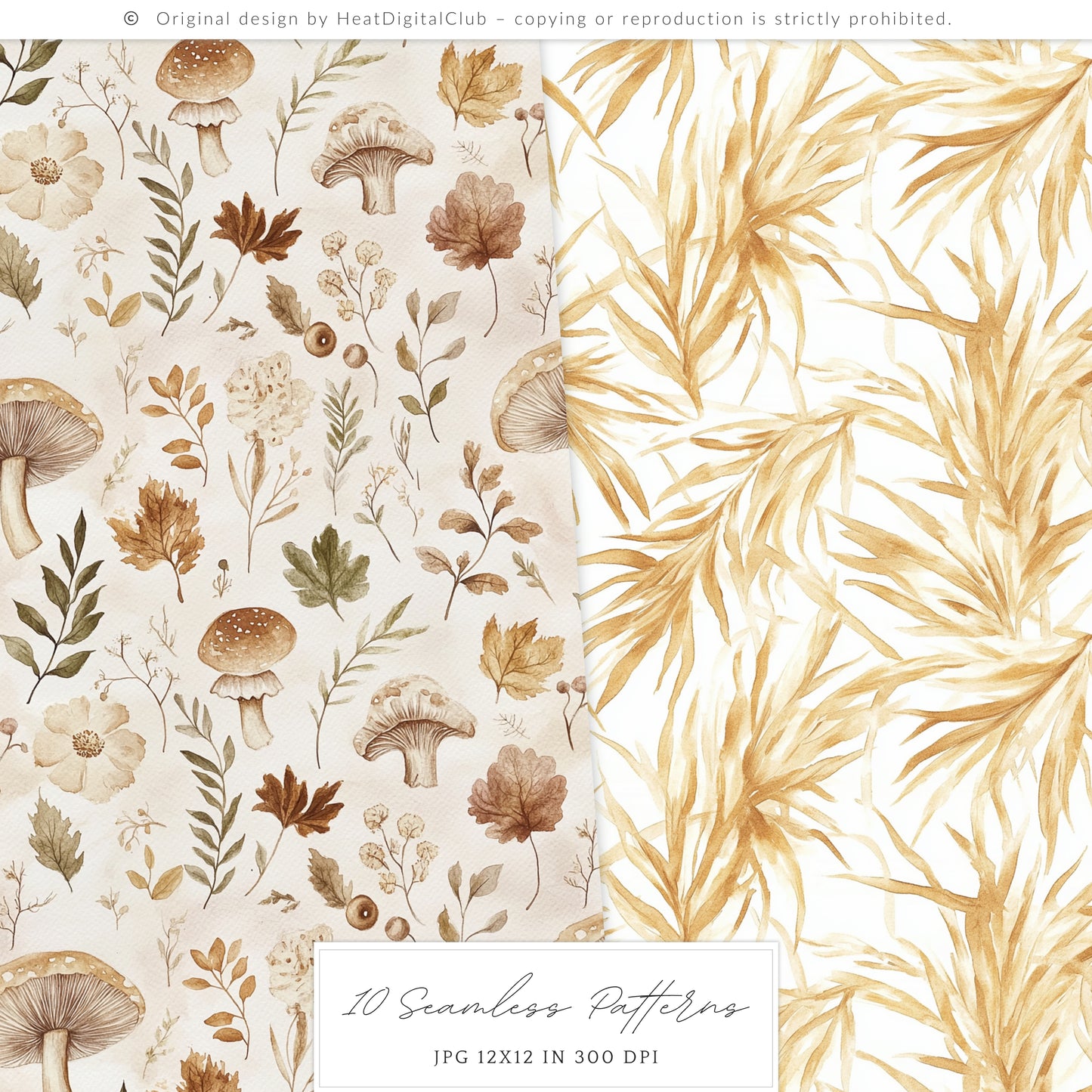 Grateful Feast - Seamless Pattern, Fall, Thanksgiving Pumpkin, Autumn Sunflower | 10 JPEG