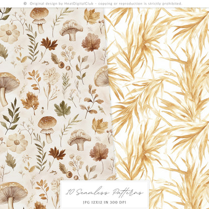 Grateful Feast - Seamless Pattern, Fall, Thanksgiving Pumpkin, Autumn Sunflower | 10 JPEG