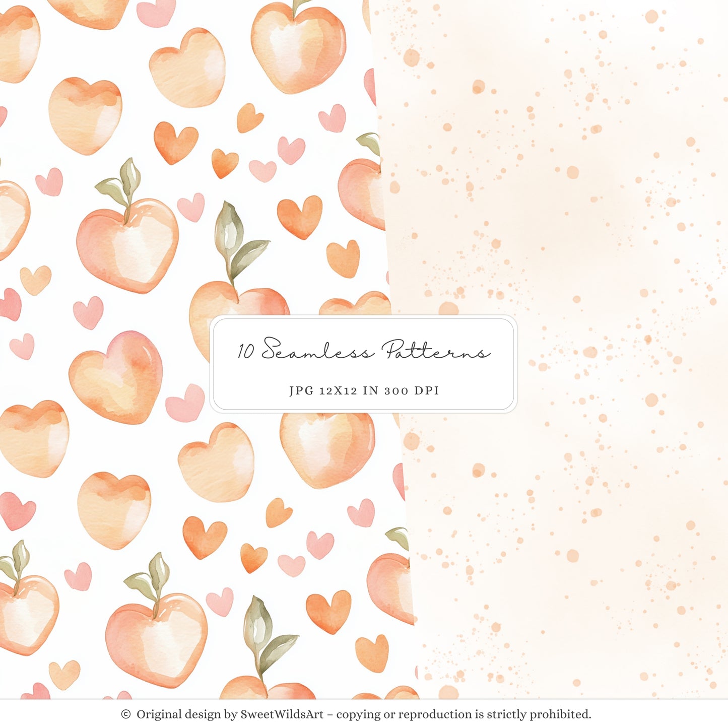 Sweet Peach - Seamless Patterns, Gingham, Cute Summer, Blossoms | 10 JPEG