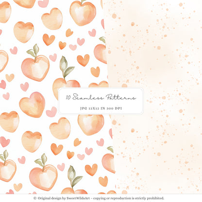 Sweet Peach - Seamless Patterns, Gingham, Cute Summer, Blossoms | 10 JPEG