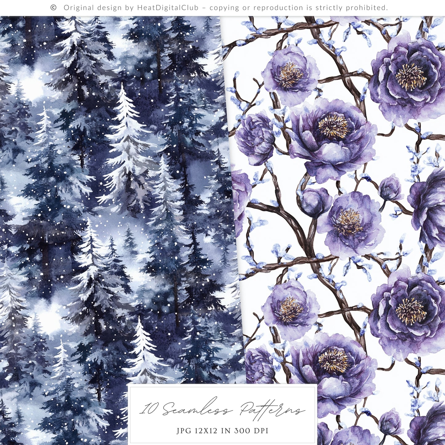 Winter Oracle - Seamless Patterns, Magical, Navy Violet, Mystical Scrapbook  | 10 JPEG