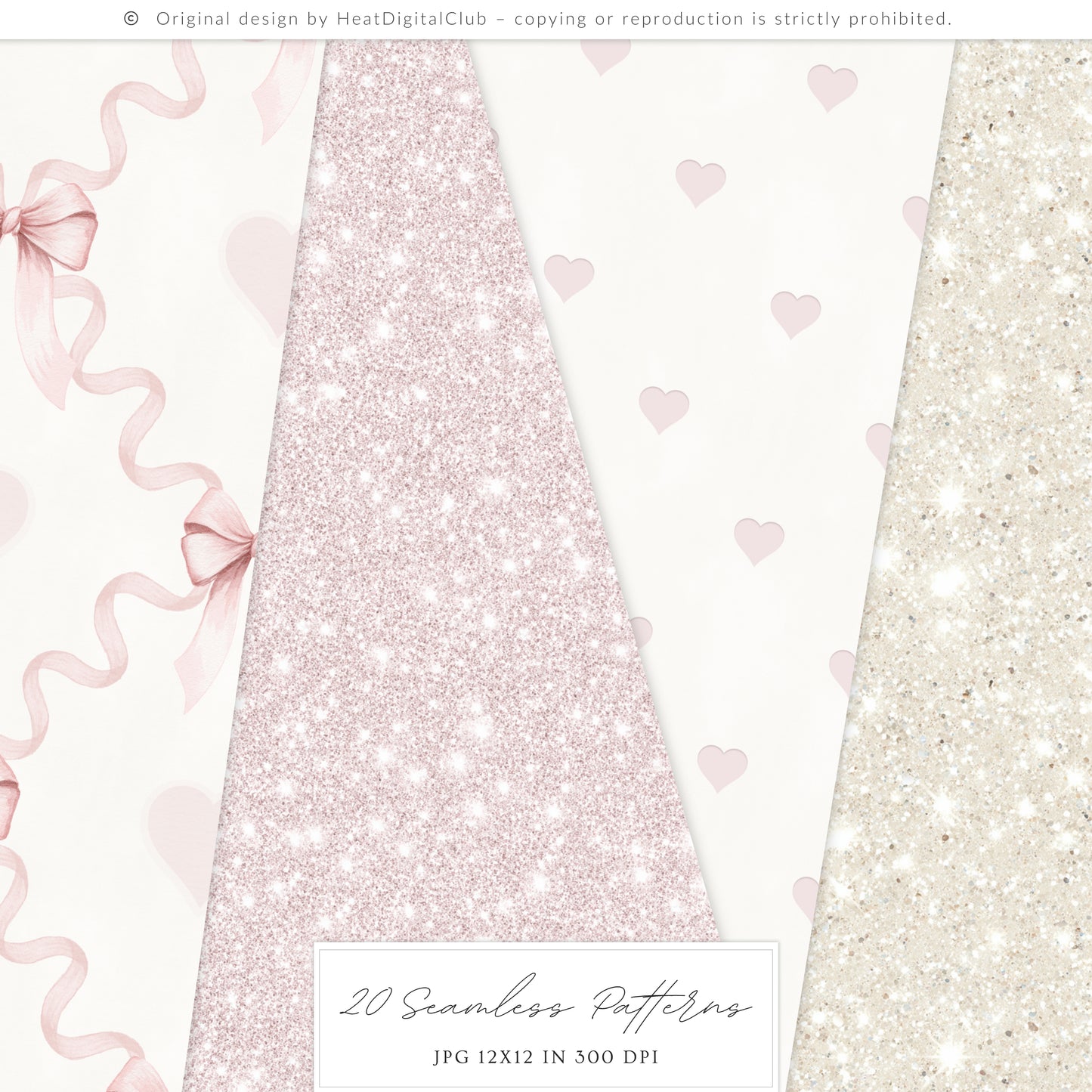 Pure Love - Seamless Patterns, Valentines Day, Hearts, Romantic Blush Pink Ivory | 20 JPEG