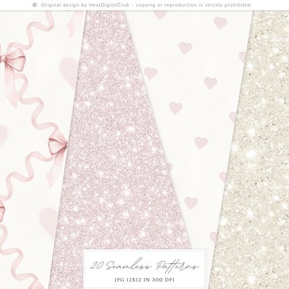Pure Love - Seamless Patterns, Valentines Day, Hearts, Romantic Blush Pink Ivory | 20 JPEG