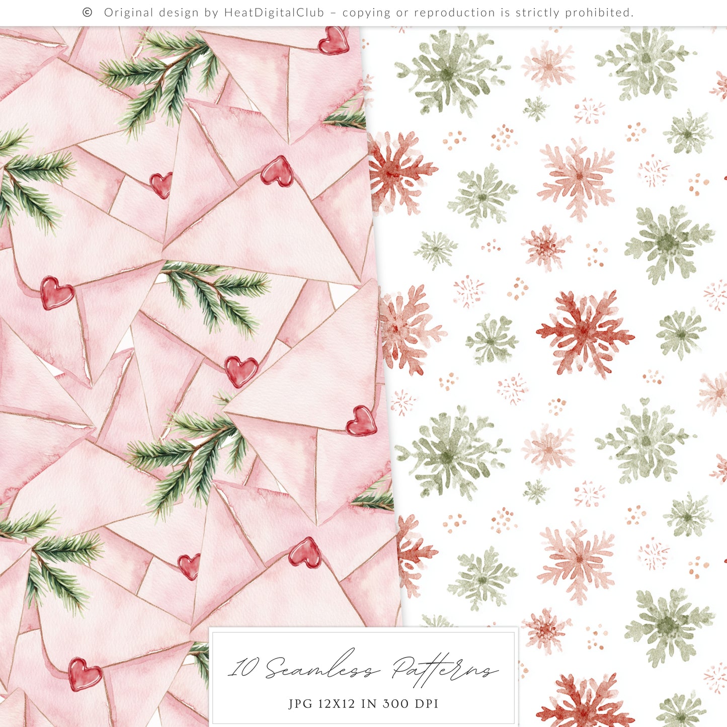 Holiday Embrace - Watercolor Seamless Patterns, Cozy Elegant Winter Christmas | 10 JPEG
