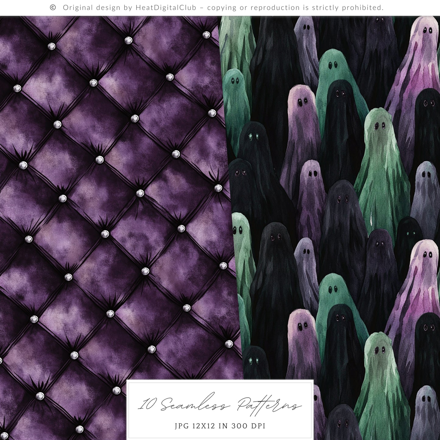 Twilight Chamber - Seamless Patterns, Gothic, Velvet Halloween | 10 JPEG