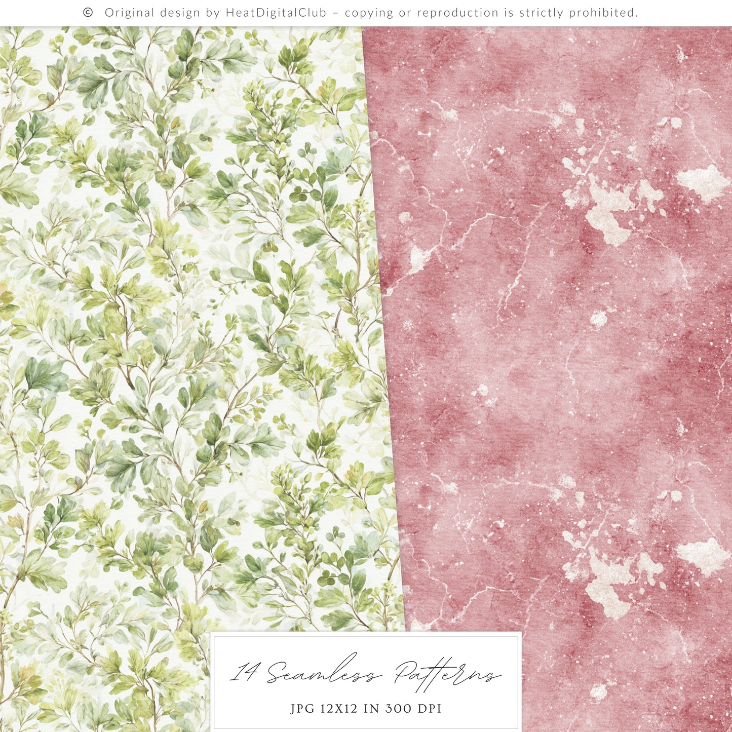 Spring Journey - Seamless Patterns, Tartan, Florals, Elegant Watercolor Pattern | 14 JPEG