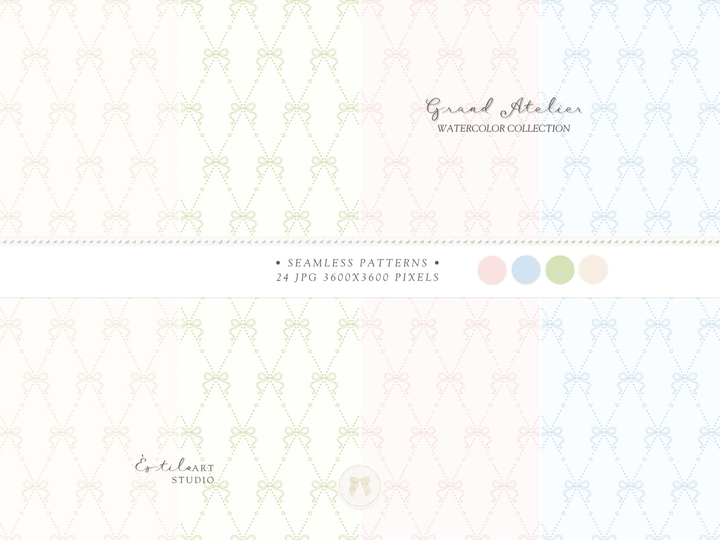 Grand Atelier - Seamless Patterns, Grandmillennial, Pastel Stripes, Gingham Check, Nursery, Vintage Baby | 24 JPEG
