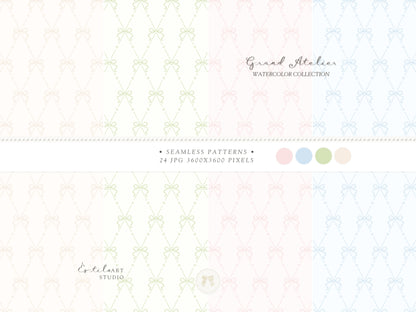Grand Atelier - Seamless Patterns, Grandmillennial, Pastel Stripes, Gingham Check, Nursery, Vintage Baby | 24 JPEG