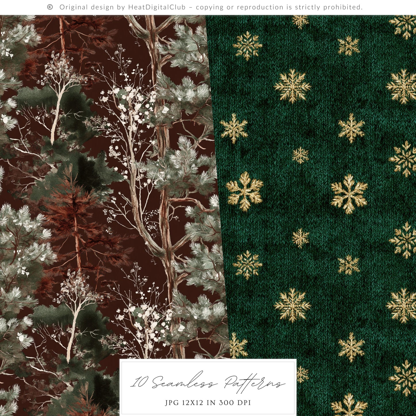 Winter Elegance - Watercolor Seamless Patterns, Moody Christmas Tartan, Holiday | 10 JPEG