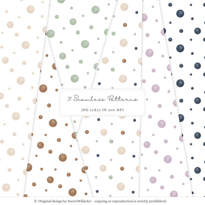 Birthday Woods - Seamless Patterns, Woodland Gingham Polka Dot Stripes | 31 JPEG