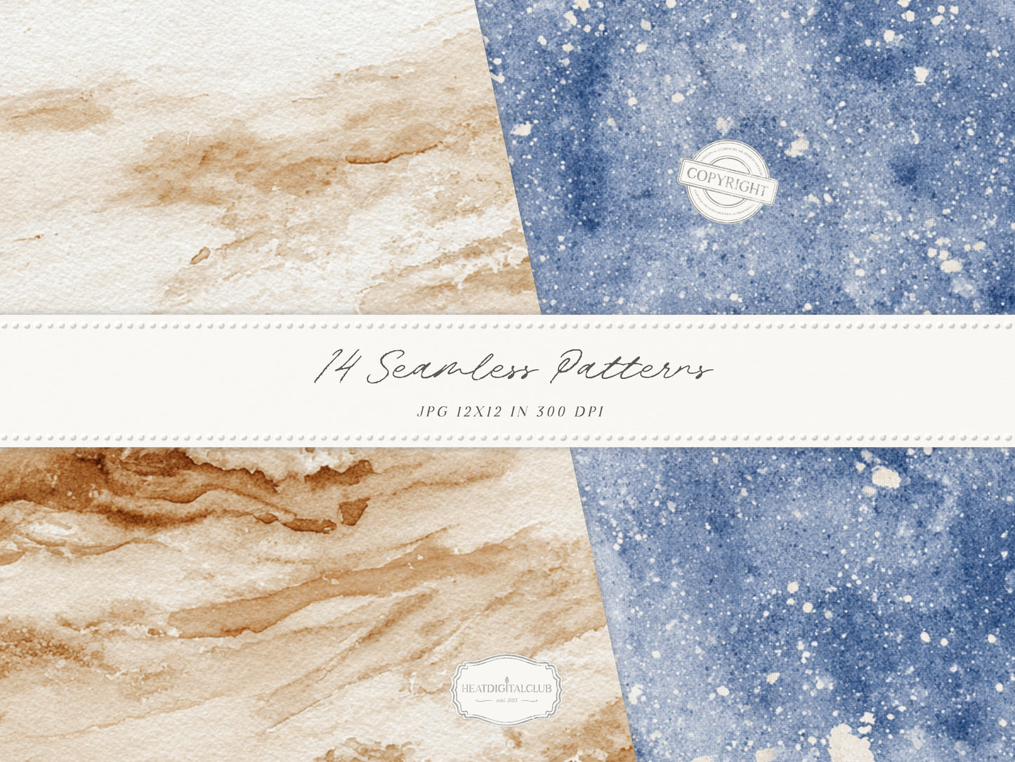 Cold Shore - Navy Seamless Patterns, Blue Stripe Coastal Design, Nautical Shell & Wave | 14 JPEG