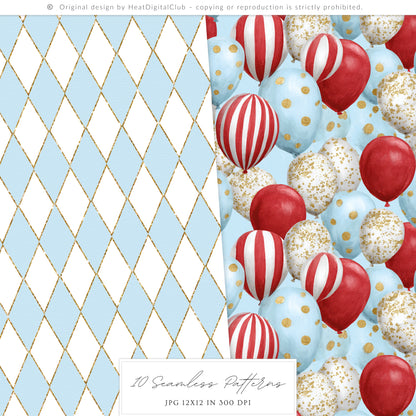 Holiday Circus - Seamless Patterns, Christmas, Red & White Stripes Pattern | 10 JPEG