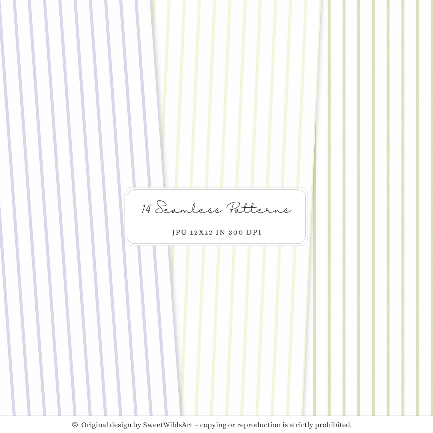 Sweet Easter - Seamless Patterns, Light Purple & Yellow Gingham, Stripes, Pastel Spring | 14 JPEG