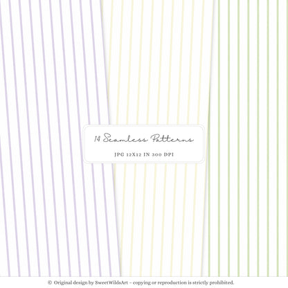Sweet Easter - Seamless Patterns, Light Purple & Yellow Gingham, Stripes, Pastel Spring | 14 JPEG