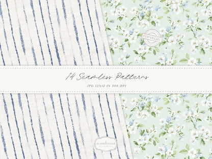 Easter Elegance - Seamless Patterns, Chinoiserie Spring, Elegant Hydrangeas | 14 JPEG