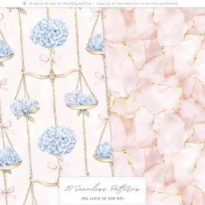 She is a Libra - Watercolor Seamless Patterns,  Libra Zodiac, Astrology, Zodiac | 10 JPEG