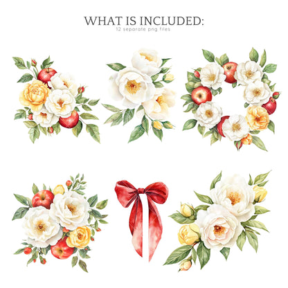 Modern Snow White - Floral Arrangements, White Peonies, Yellow Roses | 12 PNG
